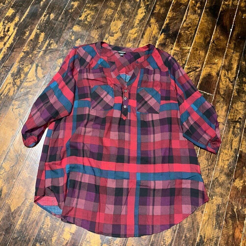 Torrid Harper button down red plaid curvy 2x blouse
